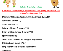 Fillings for JPs and wraps with allergy info